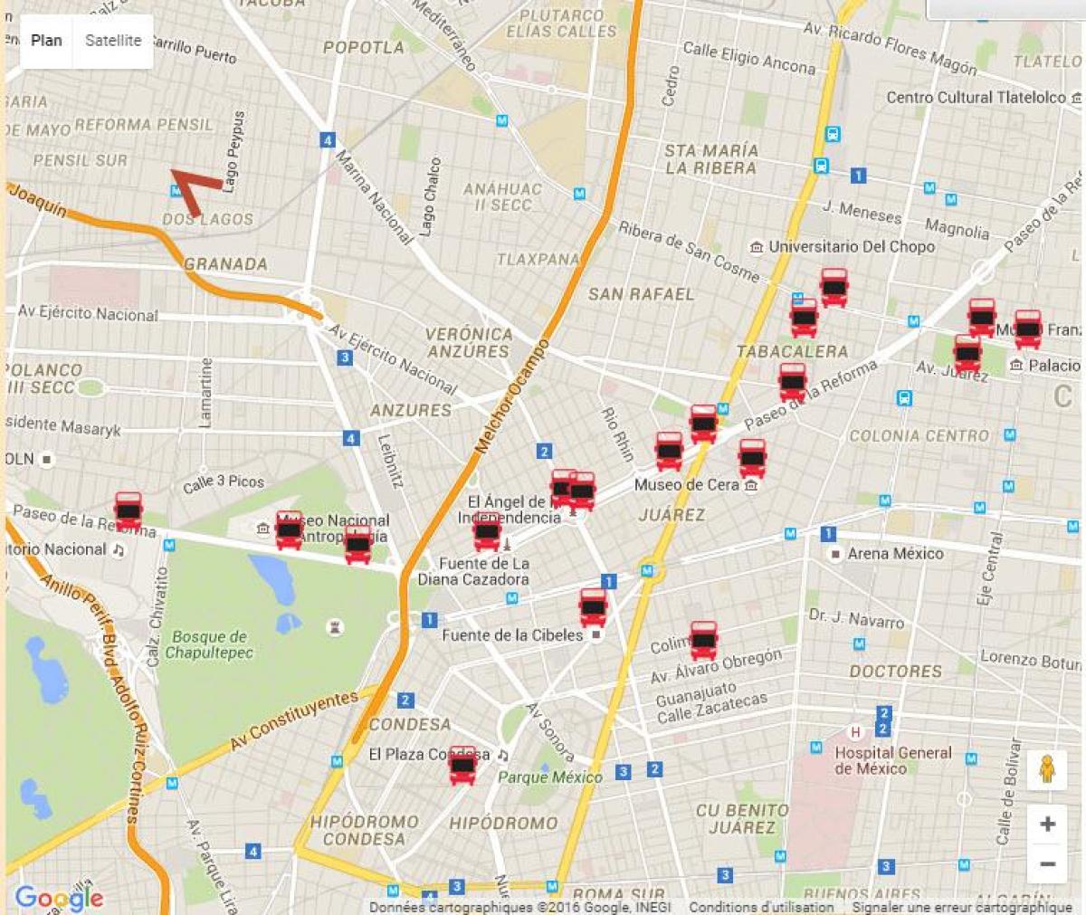 turibus Mexico City útvonal térkép